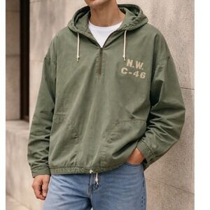 Vintage Gap Hooded Anorak Military Utility Cotton Half Zip Jacket Green Mens XL